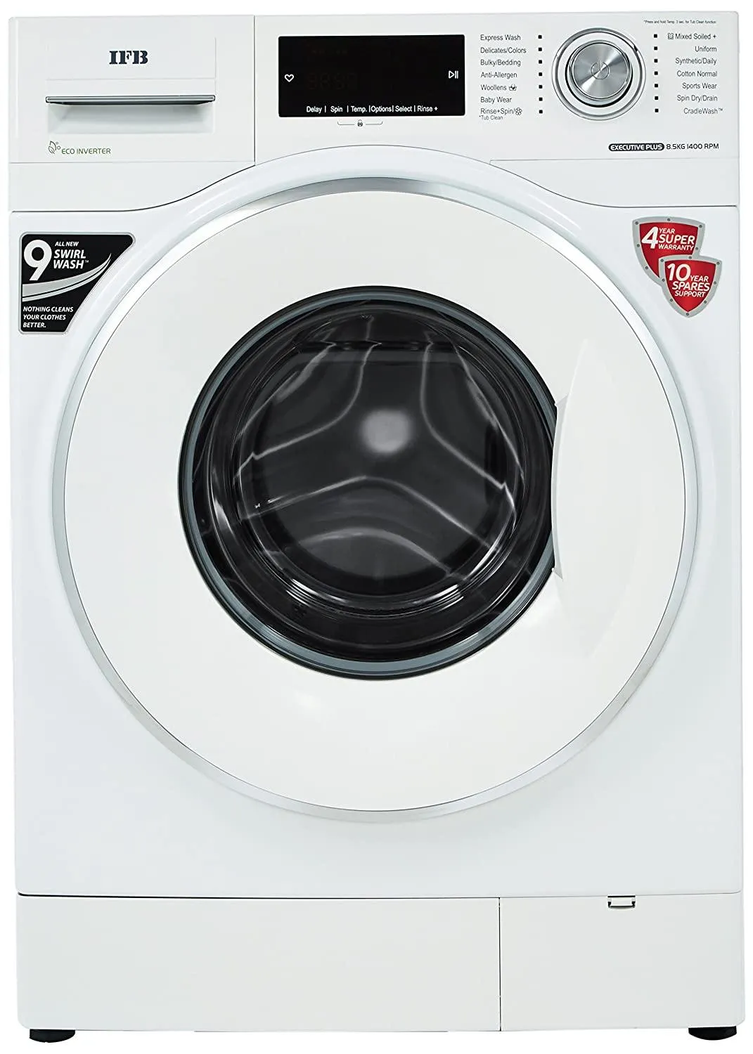 IFB Executive Plus VX ID 8.5 Kg Inverter Fully Automatic Front Load Washing Machine | In-Built Heater | 1400 RPM | Aqua Energie Technology