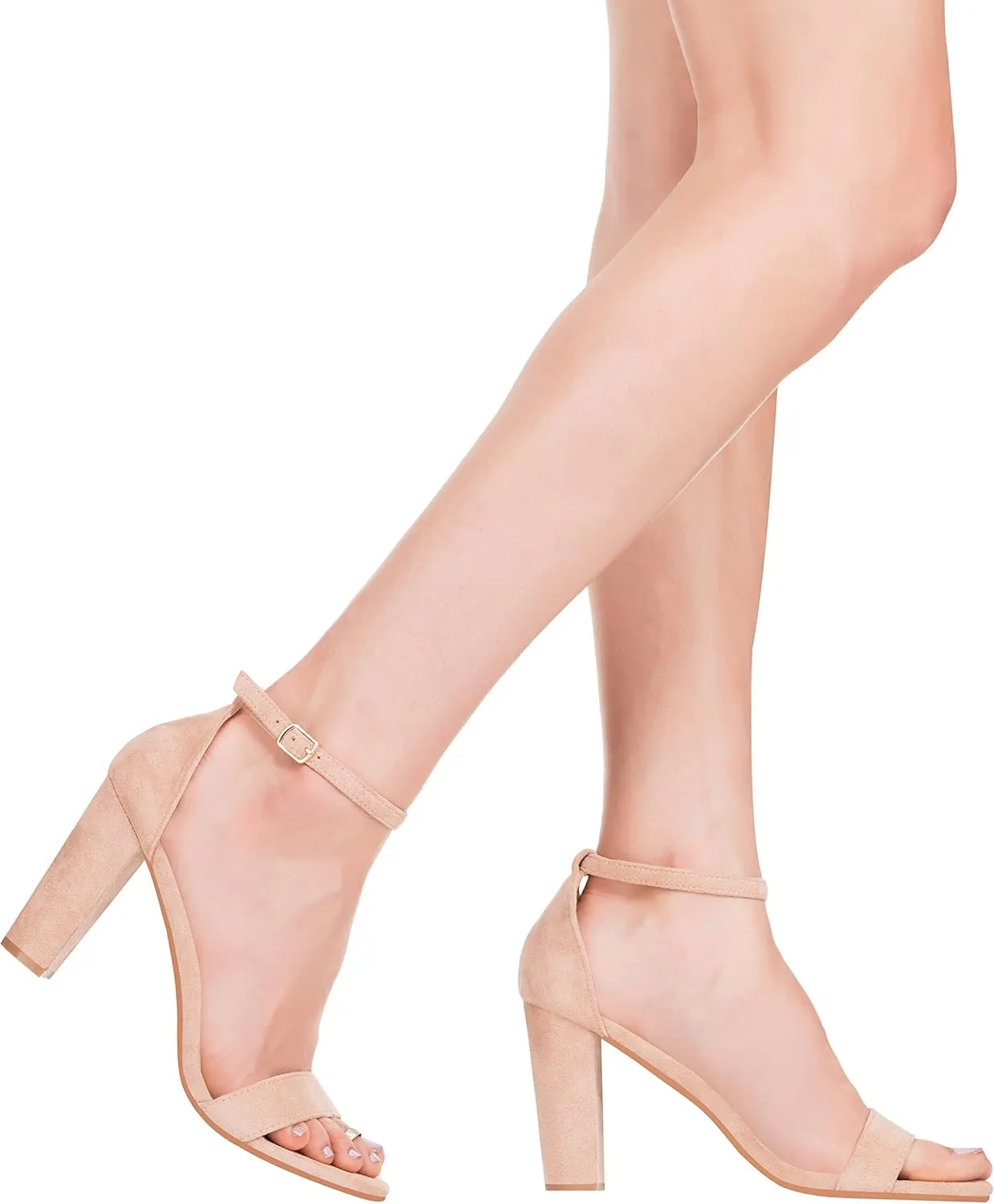ILLUDE Womens Open Toe Ankle Strap Chunky Block High Heel - Formal, Wedding, Party Classic Heeled Sandals - Ruby