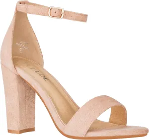 ILLUDE Womens Open Toe Ankle Strap Chunky Block High Heel - Formal, Wedding, Party Classic Heeled Sandals - Ruby