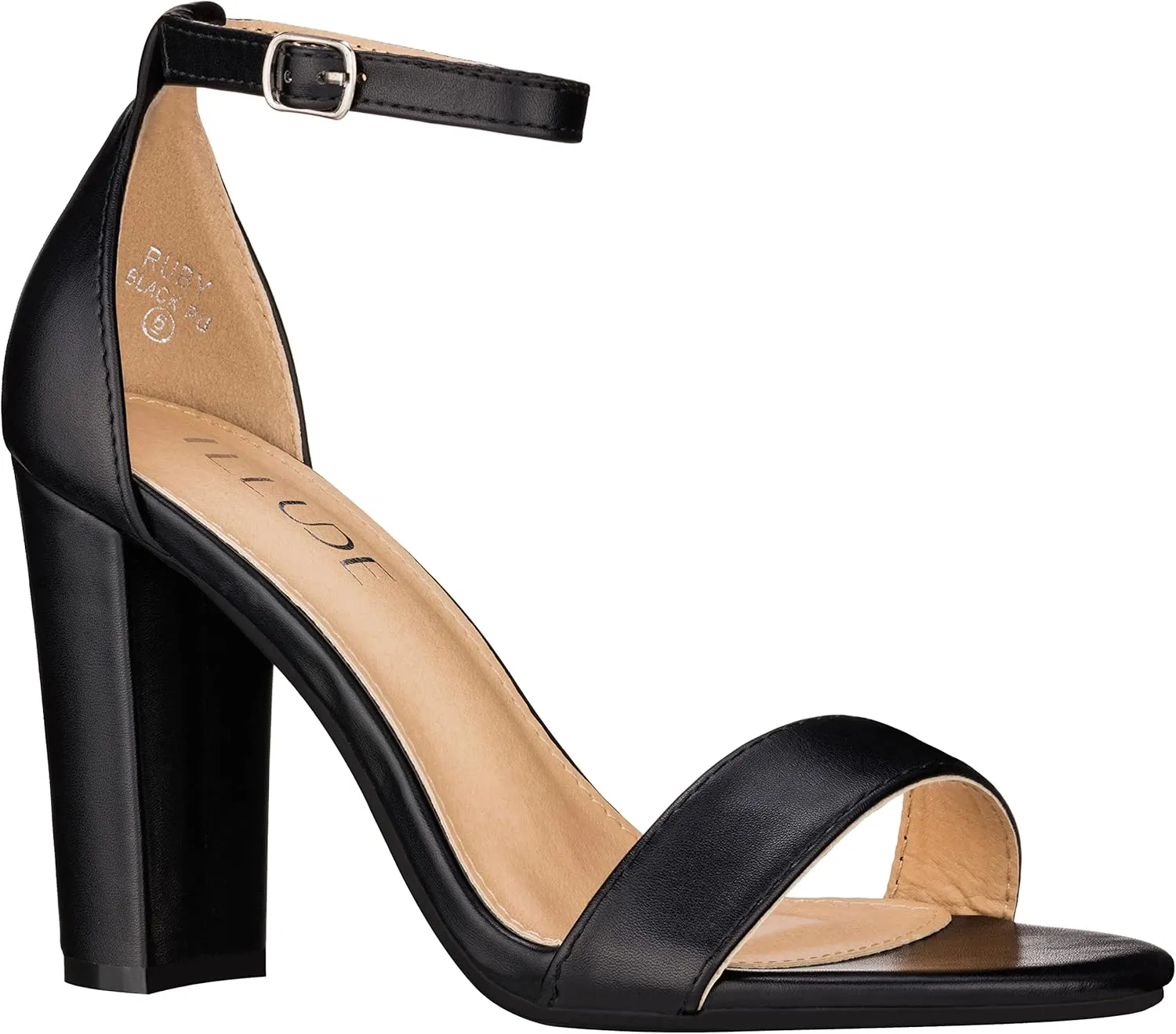 ILLUDE Womens Open Toe Ankle Strap Chunky Block High Heel - Formal, Wedding, Party Classic Heeled Sandals - Ruby