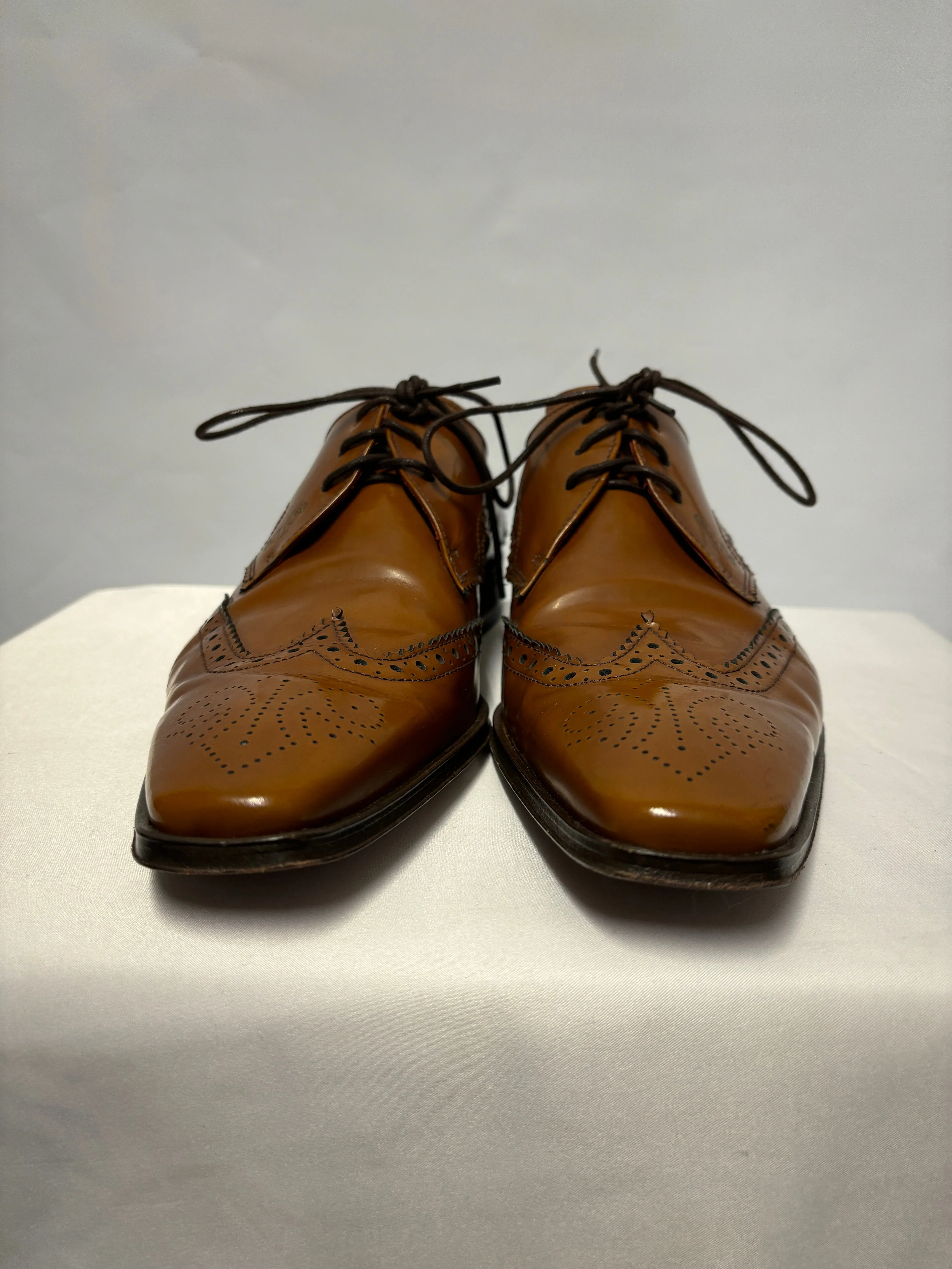Jeffery West Brown Leather Muse Wingtip Gibson Shoes 8