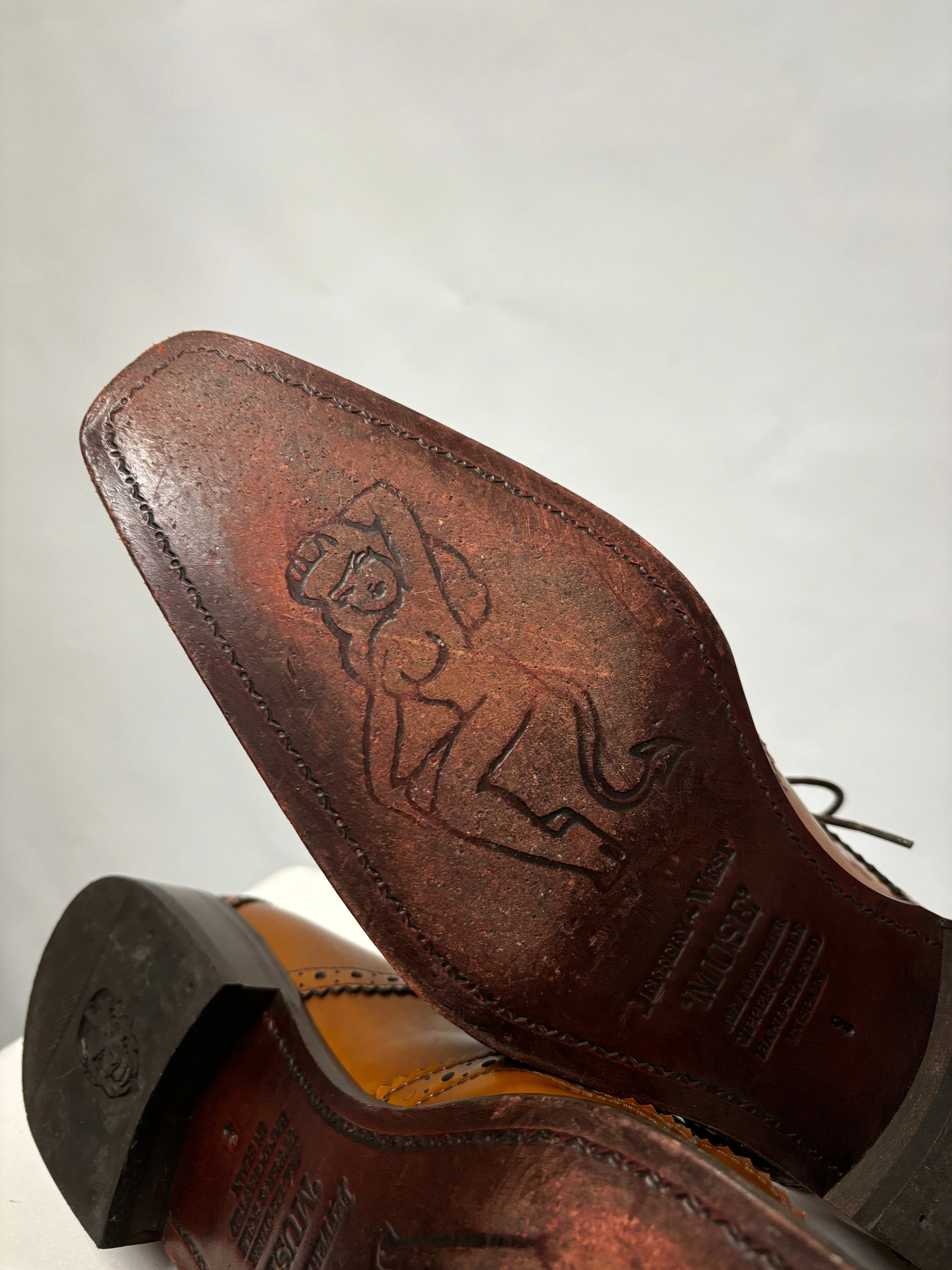 Jeffery West Brown Leather Muse Wingtip Gibson Shoes 8