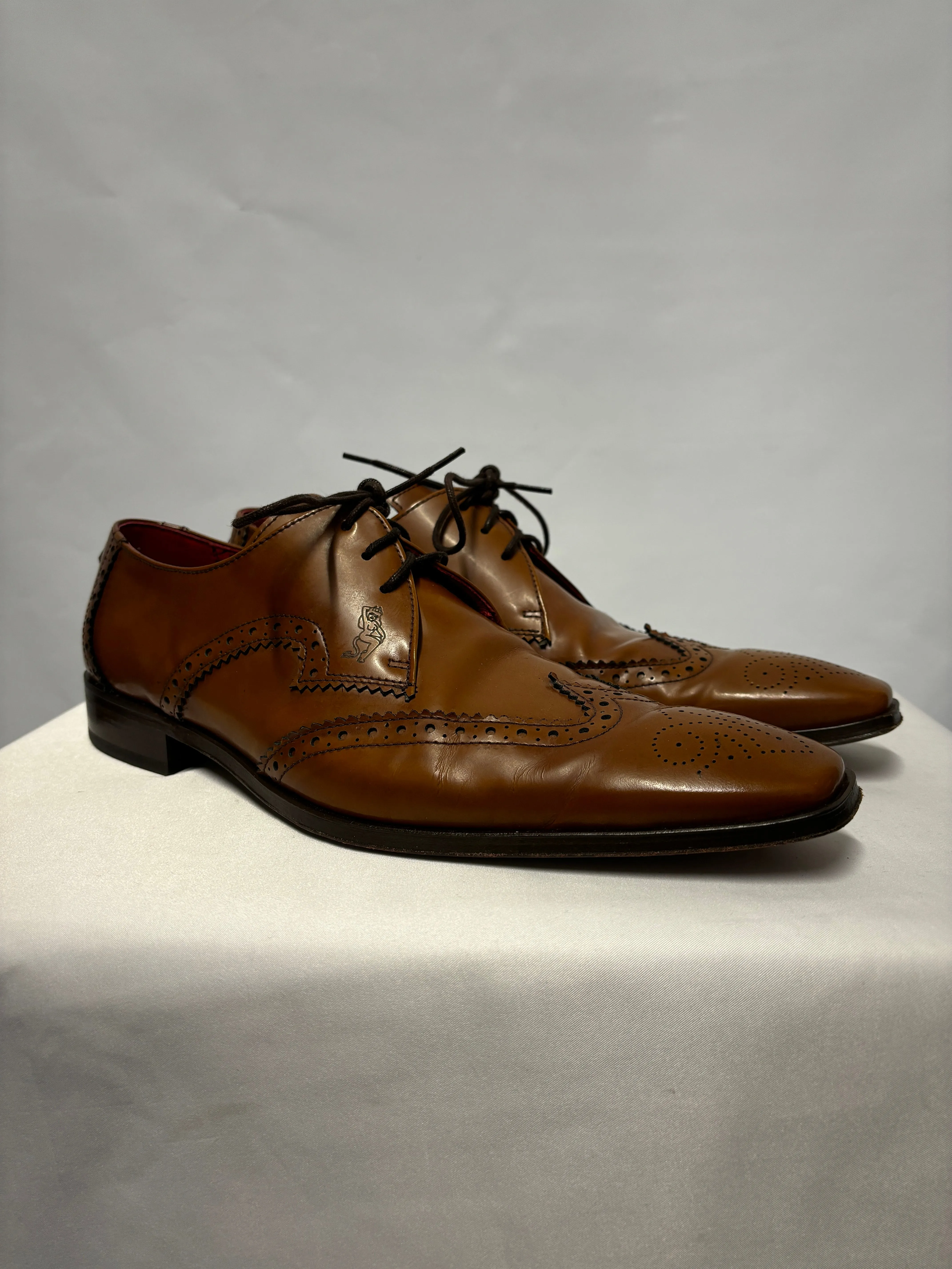 Jeffery West Brown Leather Muse Wingtip Gibson Shoes 8