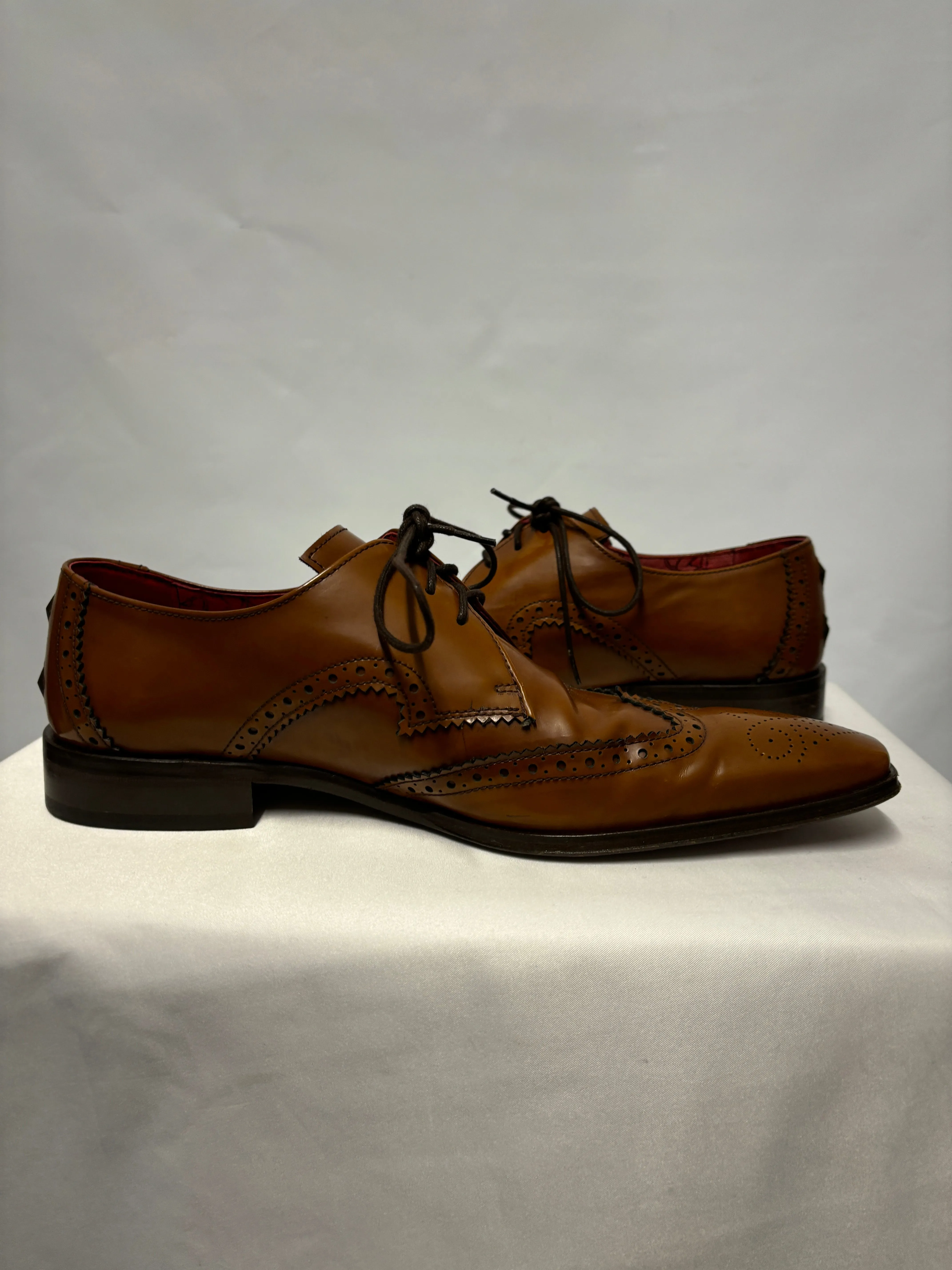 Jeffery West Brown Leather Muse Wingtip Gibson Shoes 8