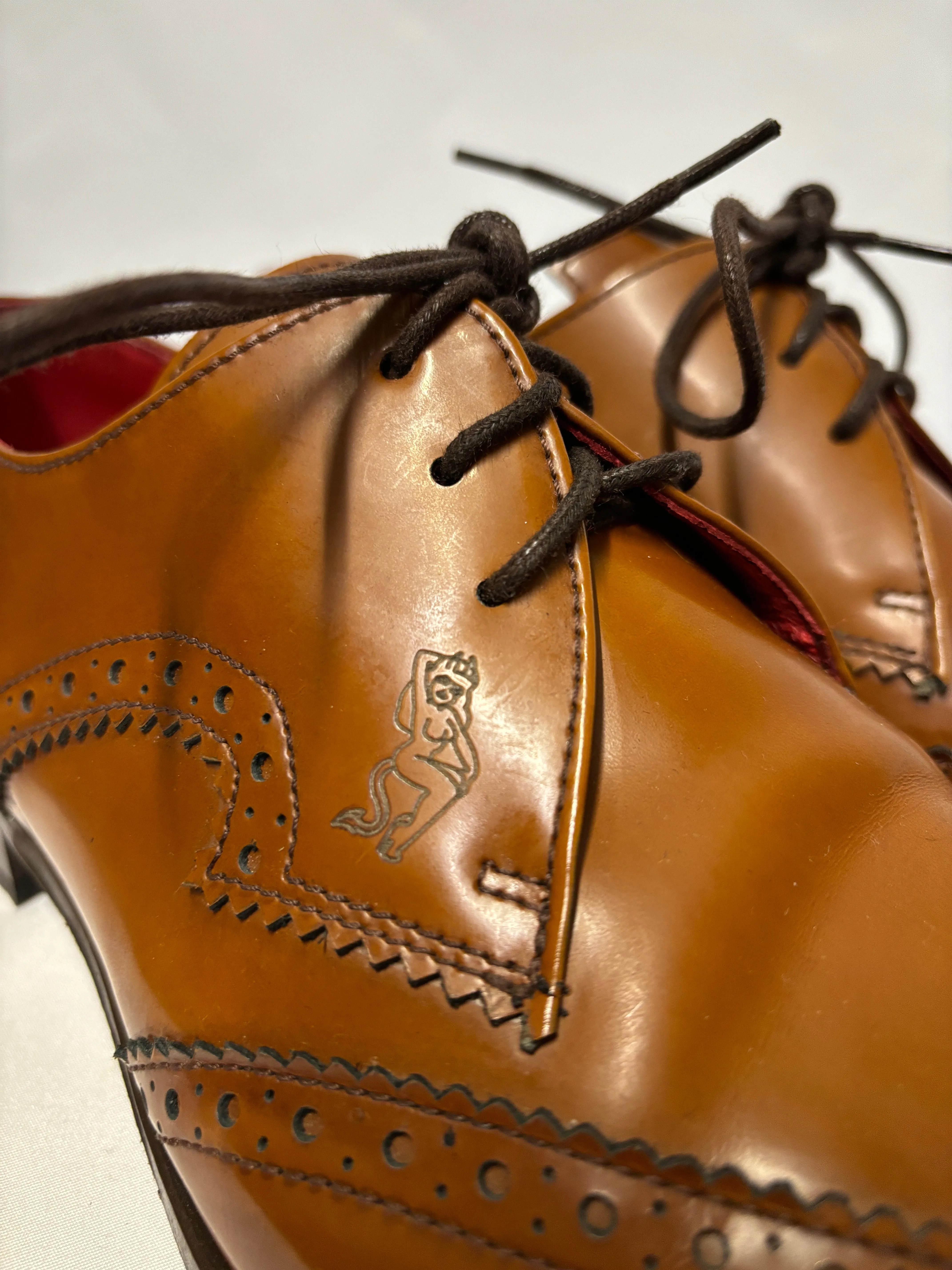 Jeffery West Brown Leather Muse Wingtip Gibson Shoes 8