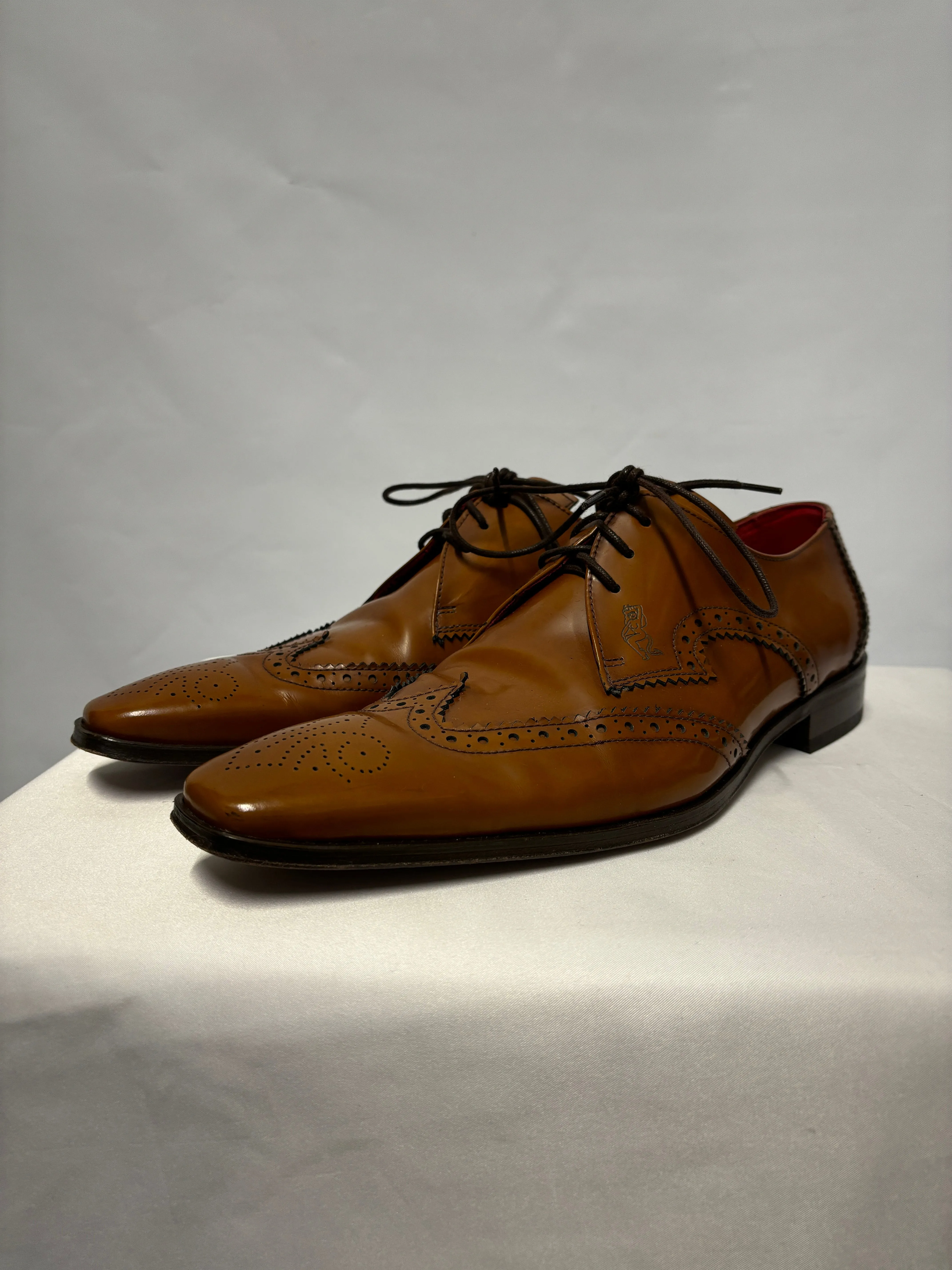 Jeffery West Brown Leather Muse Wingtip Gibson Shoes 8
