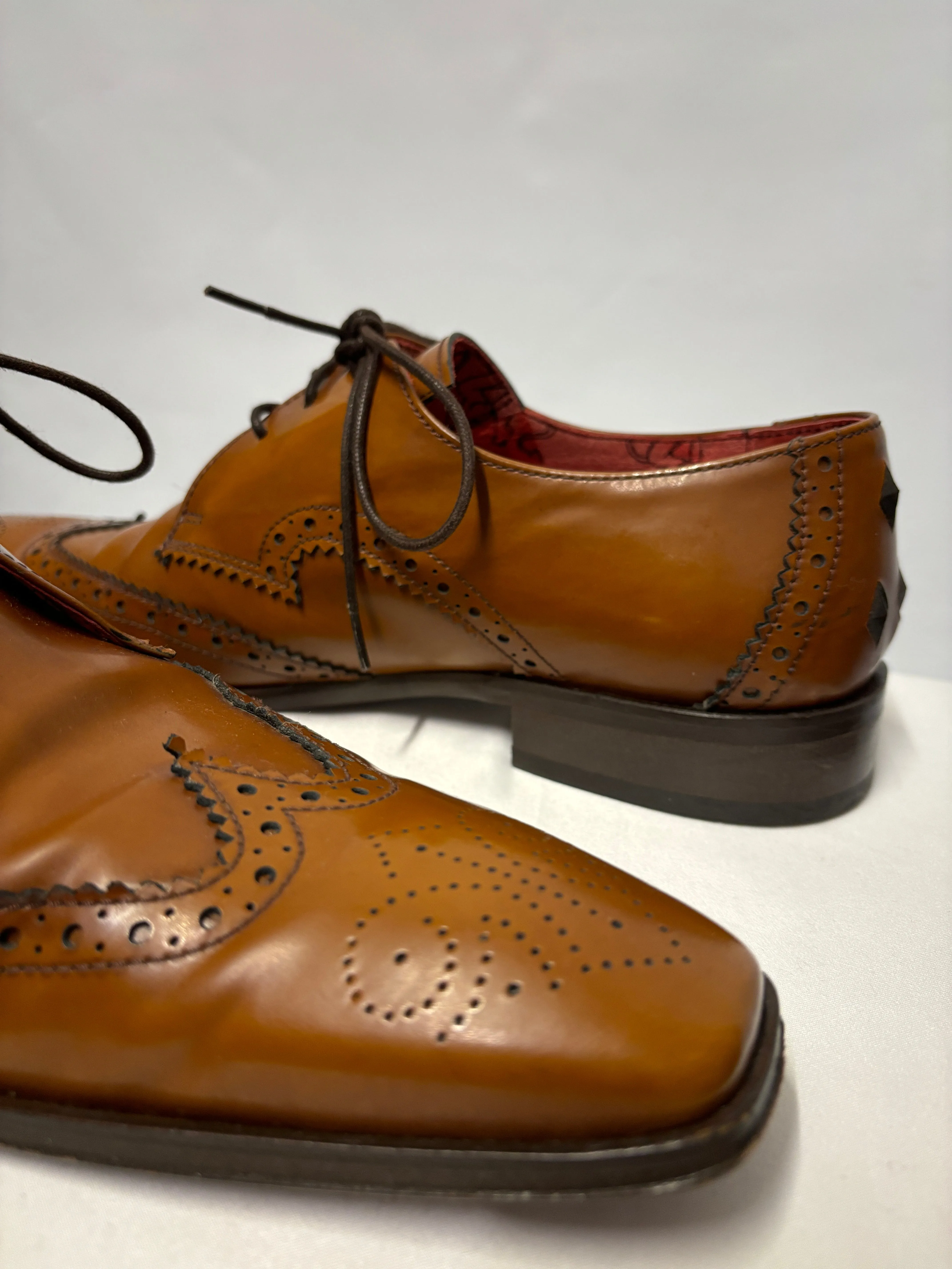 Jeffery West Brown Leather Muse Wingtip Gibson Shoes 8