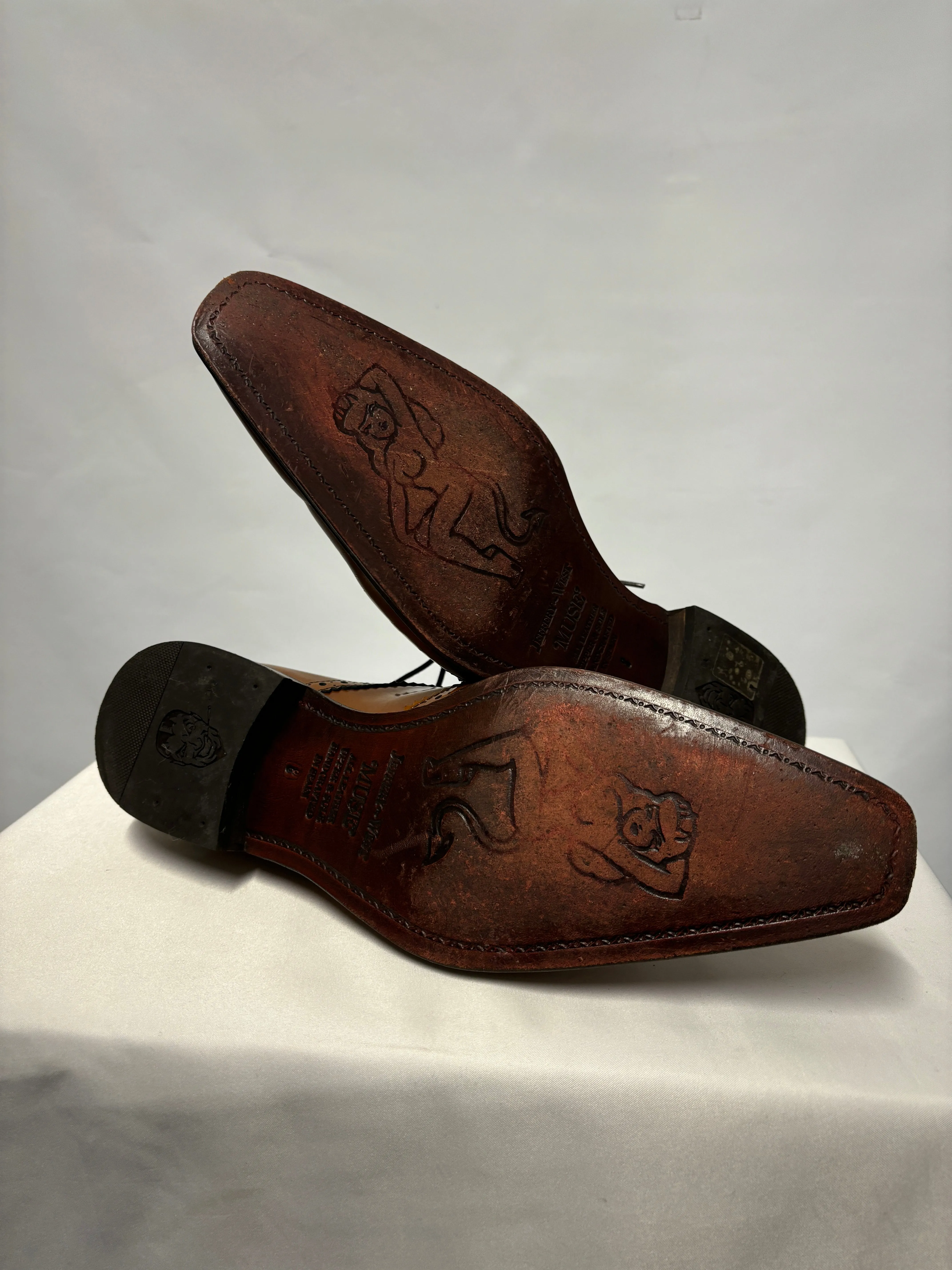 Jeffery West Brown Leather Muse Wingtip Gibson Shoes 8