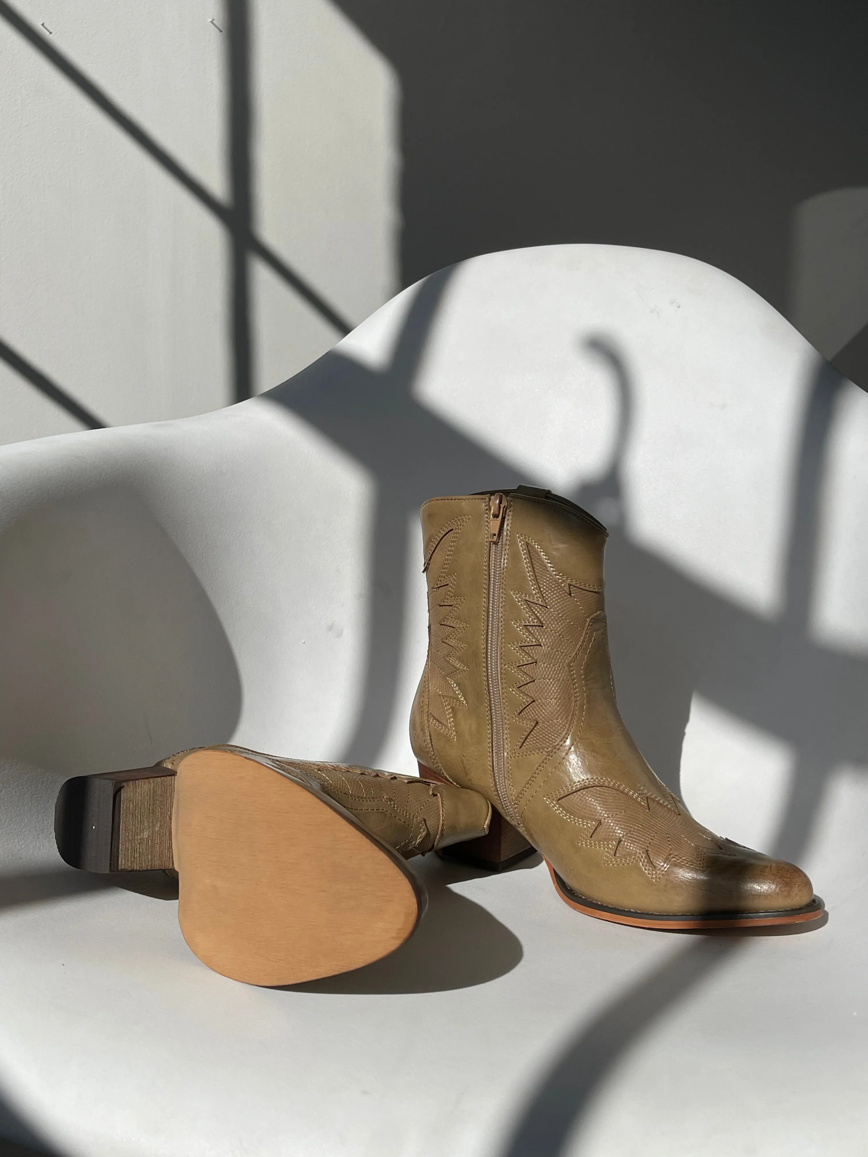 Joellen Western Ankle Cowboy Boot In Taupe