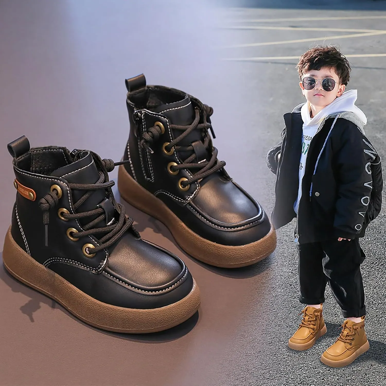 Kids School Ankle Boots for Little Child Classic Water-Proof Comfort Work Boot Unisex Rain Boots Youth Boys Size 5