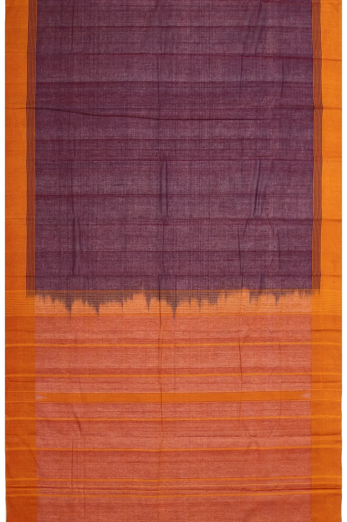Magenta Kanchi Cotton Saree with Mustard Plain Stripes
