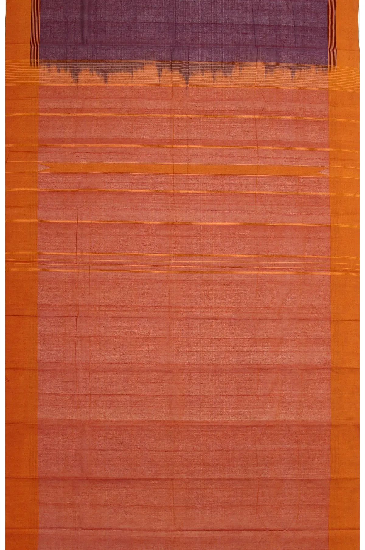 Magenta Kanchi Cotton Saree with Mustard Plain Stripes
