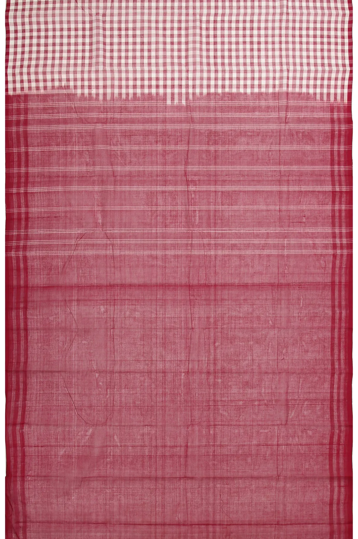 Maroon Kanchi Cotton Saree with Open Border and Checks