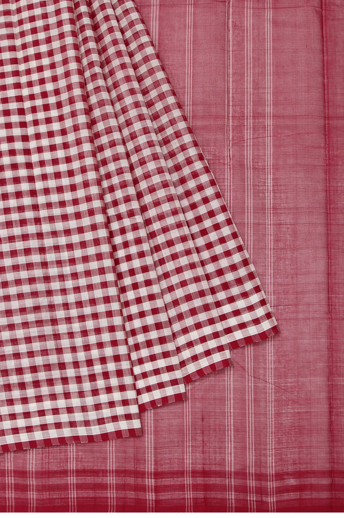 Maroon Kanchi Cotton Saree with Open Border and Checks
