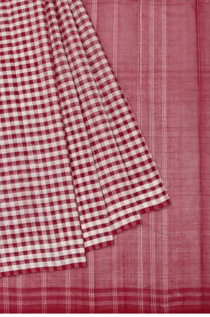 Maroon Kanchi Cotton Saree with Open Border and Checks