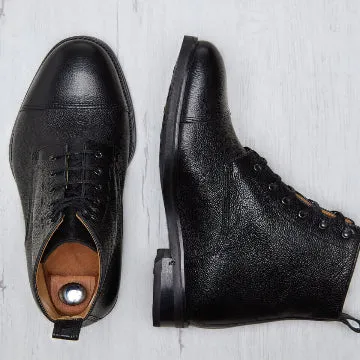 MARTIN Black grained leather men combat boots