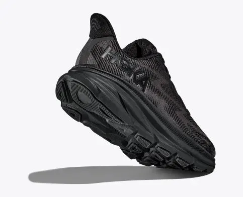 Men's HOKA Clifton 9 Running Shoes - Black/Blue Coral, Size 9 (New)