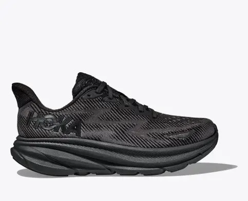 Men's HOKA Clifton 9 Running Shoes - Black/Blue Coral, Size 9 (New)