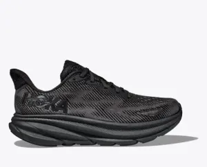 Men's HOKA Clifton 9 Running Shoes - Black/Blue Coral, Size 9 (New)