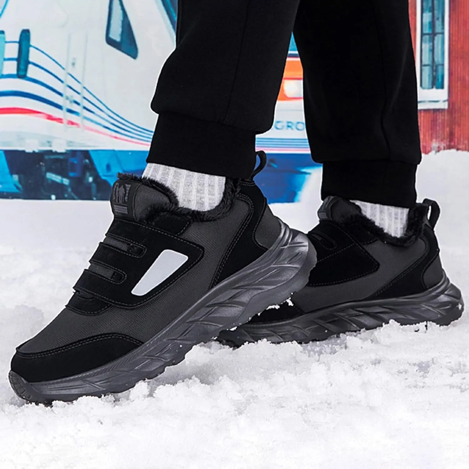 Men's Work Boots Waterproof Hiking Sneakers Fur Lined Ankle Boot Women Safety Shoes Non-Slip Slip On Platform Shoes Lightweight Comfortable Hike Grounded Footwear