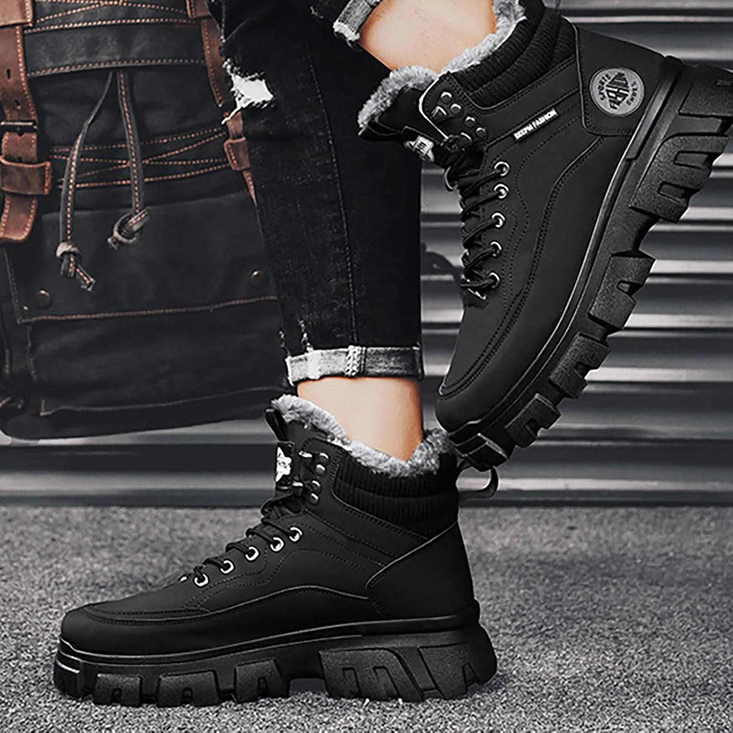 Mens Work Boots Wide Width Hiking Sneakers Warm Fur Lined Womens Safety Toe Shoes Food Service Platform Sneakers Indestructible Hike Grounded Footwear