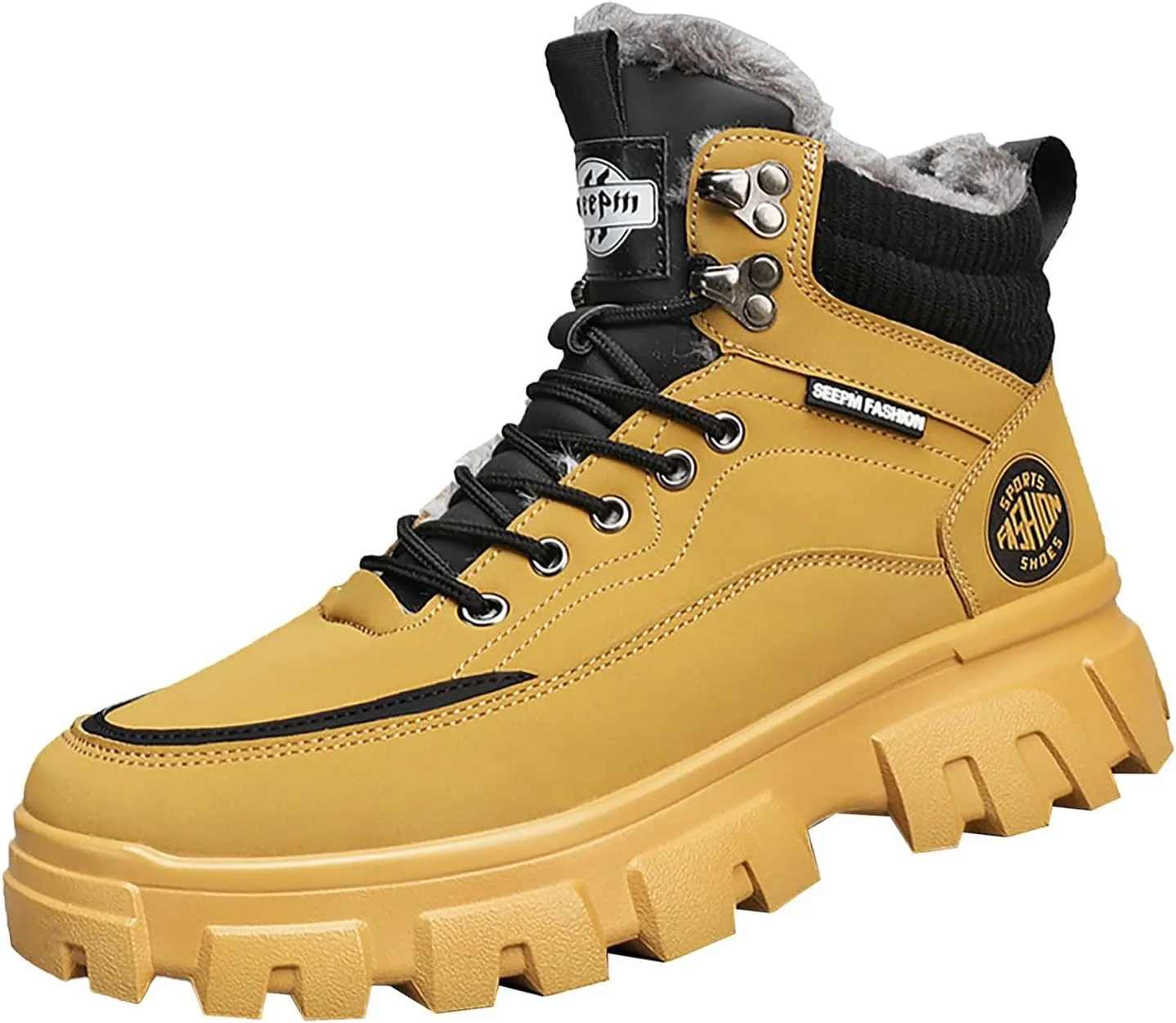 Mens Work Boots Wide Width Hiking Sneakers Warm Fur Lined Womens Safety Toe Shoes Food Service Platform Sneakers Indestructible Hike Grounded Footwear
