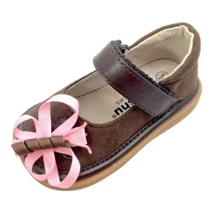 Mooshu Trainers Baby Girls Chocolate Suede Squeaky Mary Jane Shoes 3-4 Baby