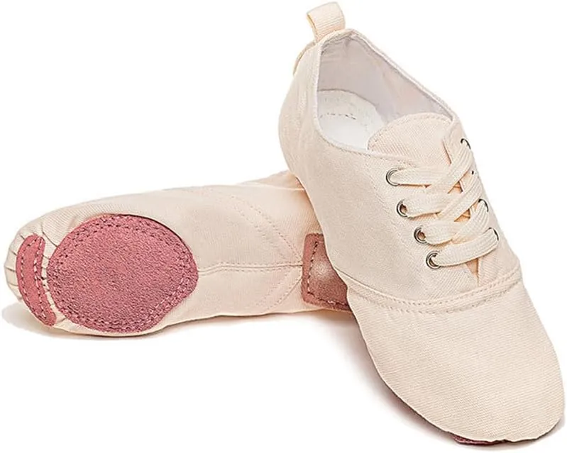 MSMAX Jazz Shoes for Women Girls Split Sole Canvas Ballet Dance Teaching Flats Nude 8 M US Women