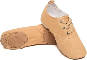 MSMAX Jazz Shoes for Women Girls Split Sole Canvas Ballet Dance Teaching Flats Tan 7.5 M US Women