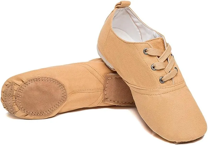 MSMAX Jazz Shoes for Women Girls Split Sole Canvas Ballet Dance Teaching Flats Tan 7.5 M US Women