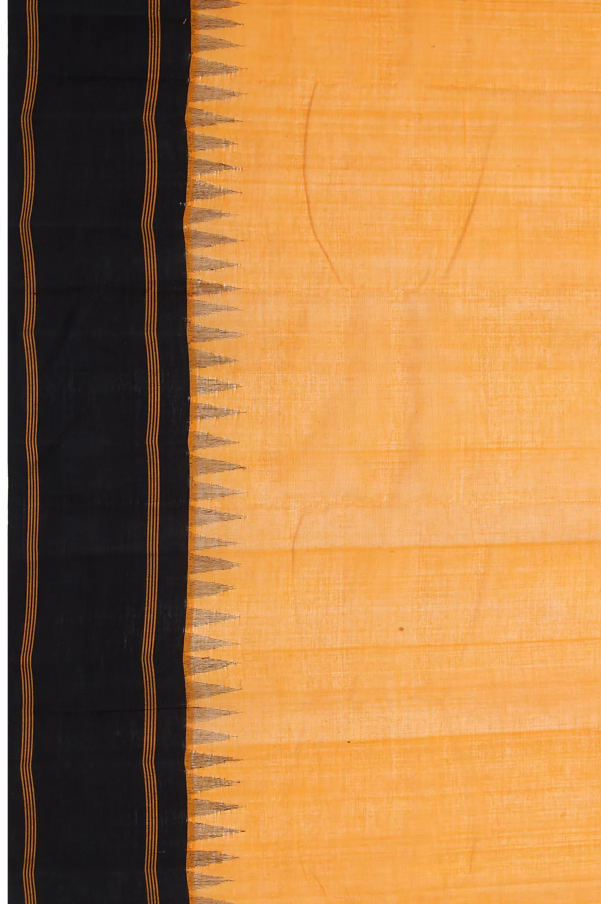 Mustard Kanchi Cotton Saree with Black Mustard Stripes and Temple Design