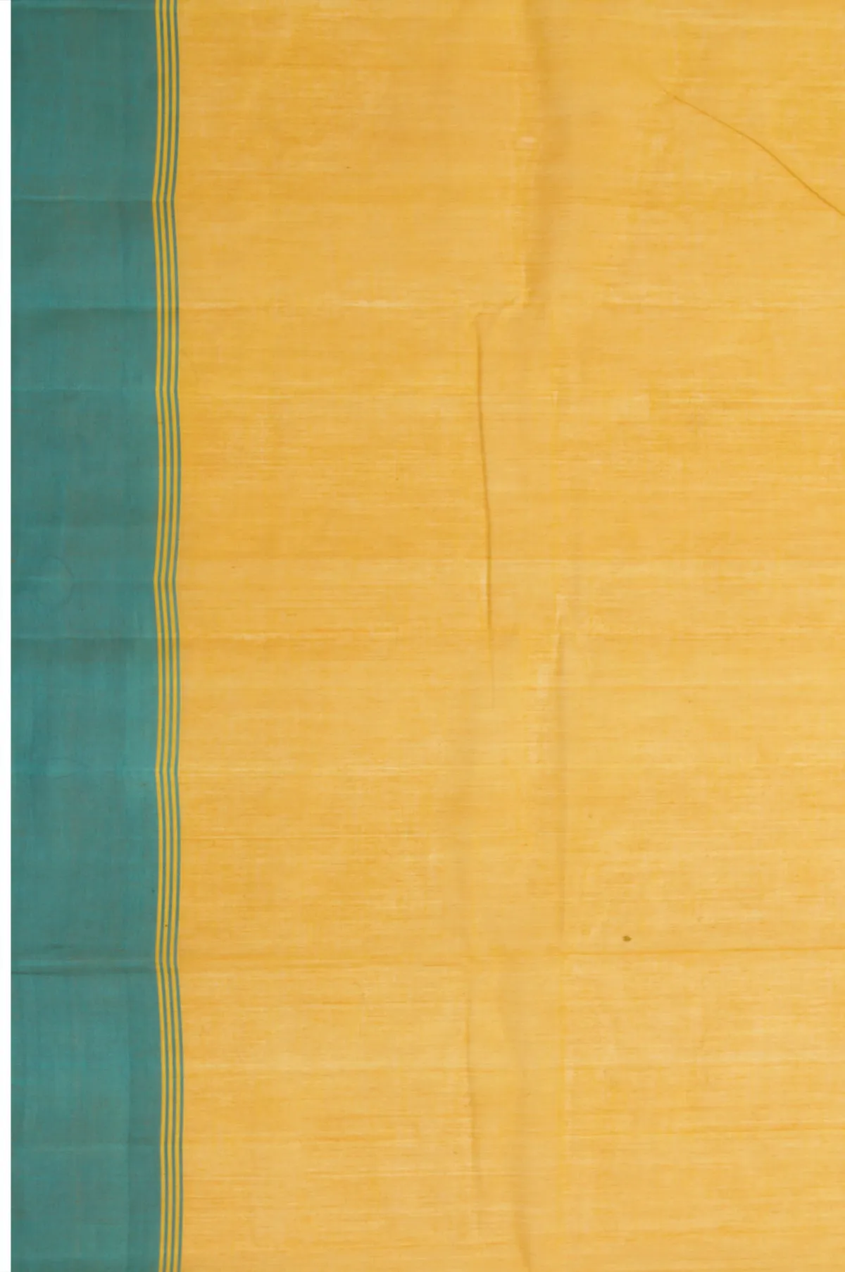 Mustard Kanchi Cotton Saree with Sea Blue Stripes and Plain Design