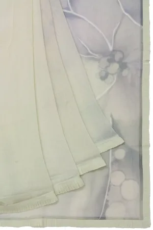 Neon Yellow Chanderi Silk Cotton Saree with Self Lace Border and Printed Flower Motifs