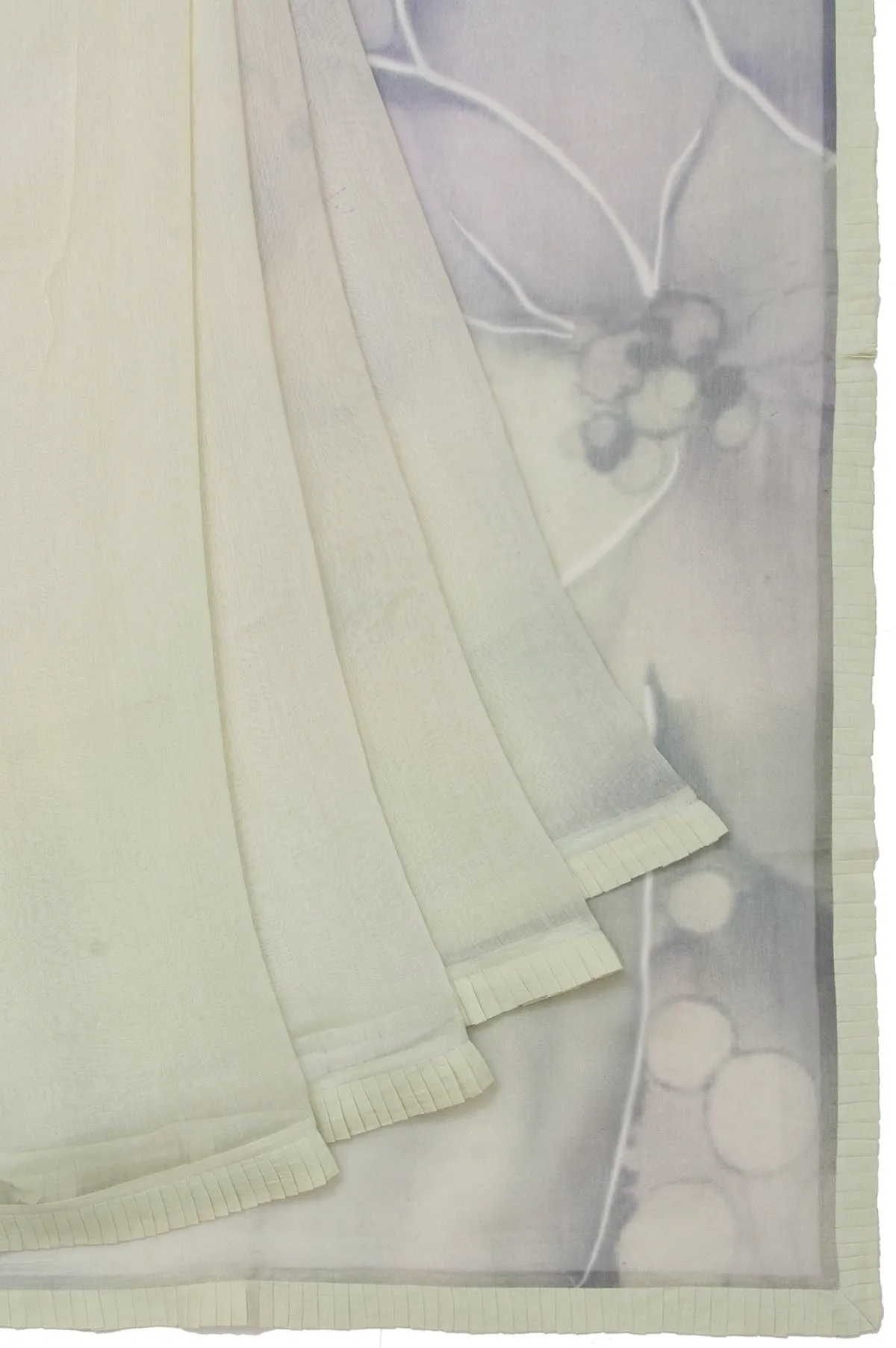 Neon Yellow Chanderi Silk Cotton Saree with Self Lace Border and Printed Flower Motifs