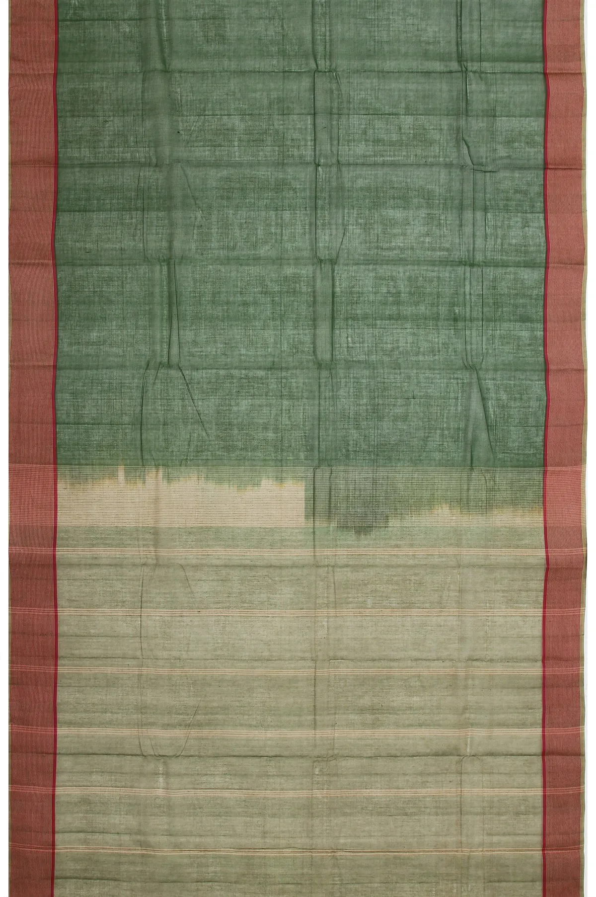 Parrot Green Kanchi Cotton Saree with Gold Zari Stripes and Thread Work