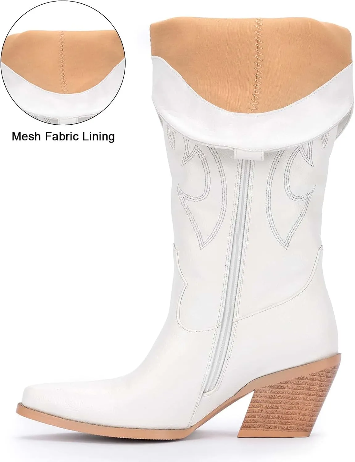 Pasuot Western Cowboy Boots for Women - Knee High Wide Calf Cowgirl Boots with Classic Embroidered, Slip On Pointed Toe Chunky Heel Fashion Retro Classic Pull On Tall Boot for Girls Ladies Fall Winter