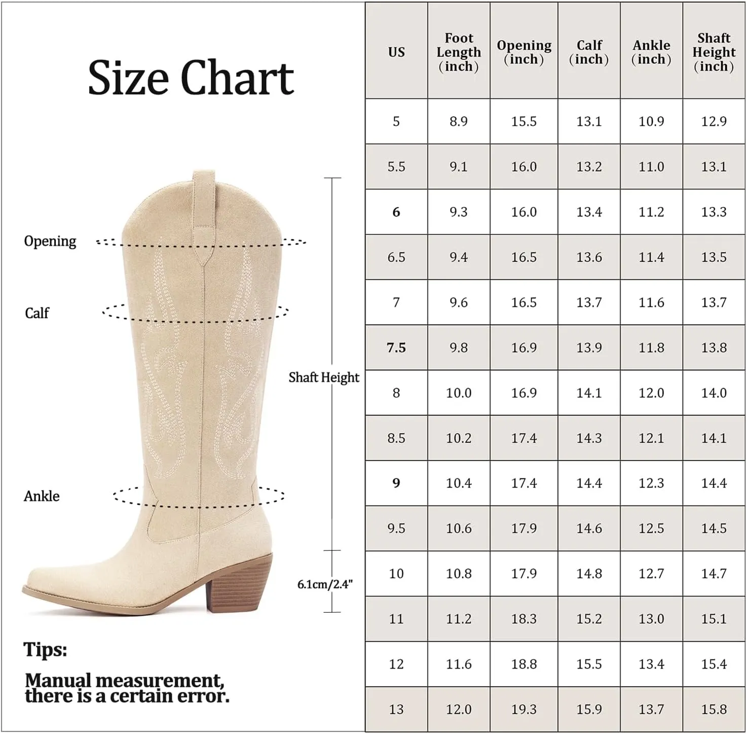 Pasuot Western Cowboy Boots for Women - Knee High Wide Calf Cowgirl Boots with Classic Embroidered, Slip On Pointed Toe Chunky Heel Fashion Retro Classic Pull On Tall Boot for Girls Ladies Fall Winter