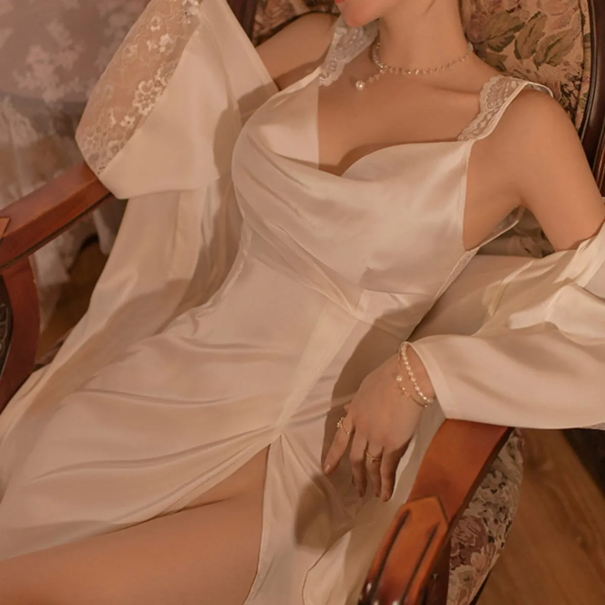 Roche lace and satin slip