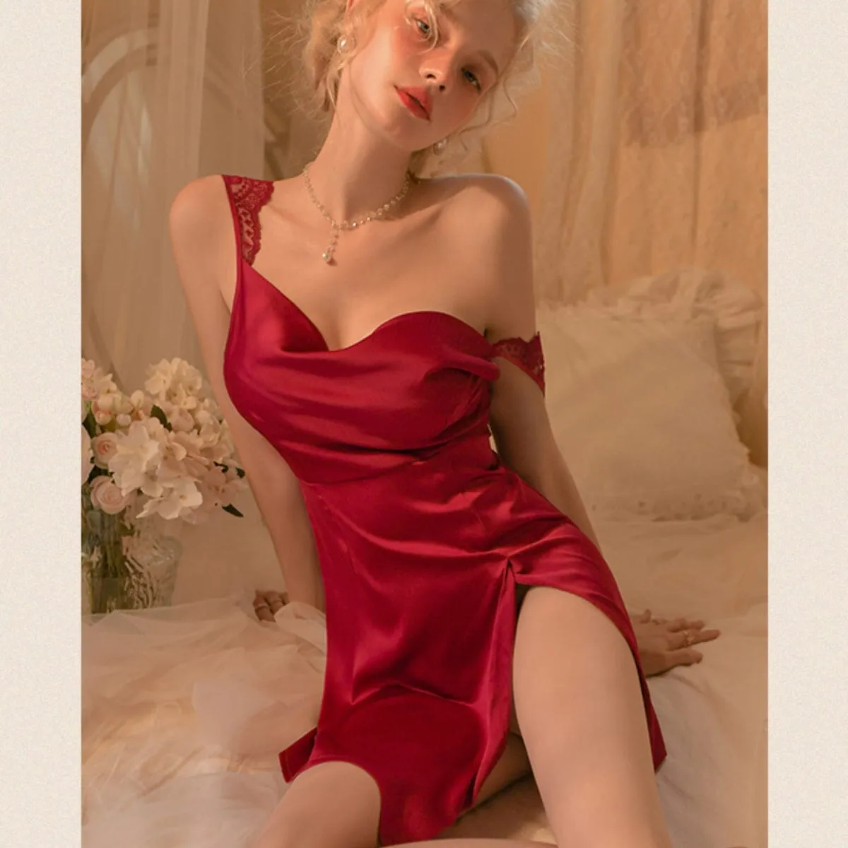 Roche lace and satin slip
