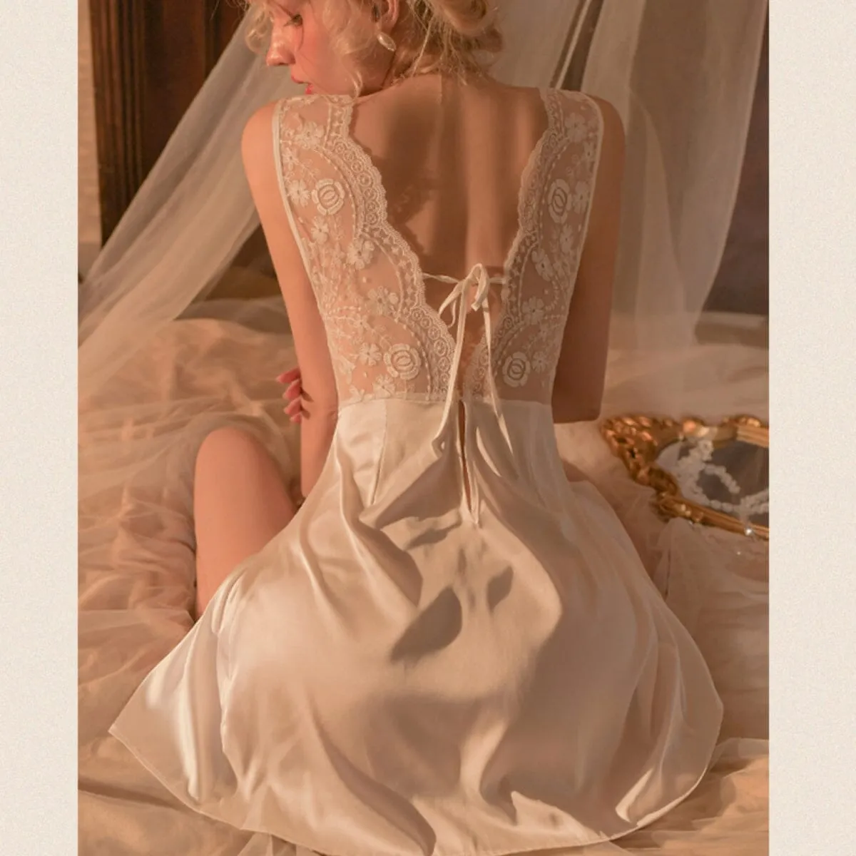 Roche lace and satin slip