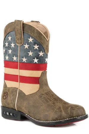 Roper Kids Unisex Patriot Brown Multi Faux Leather Cowboy Boots