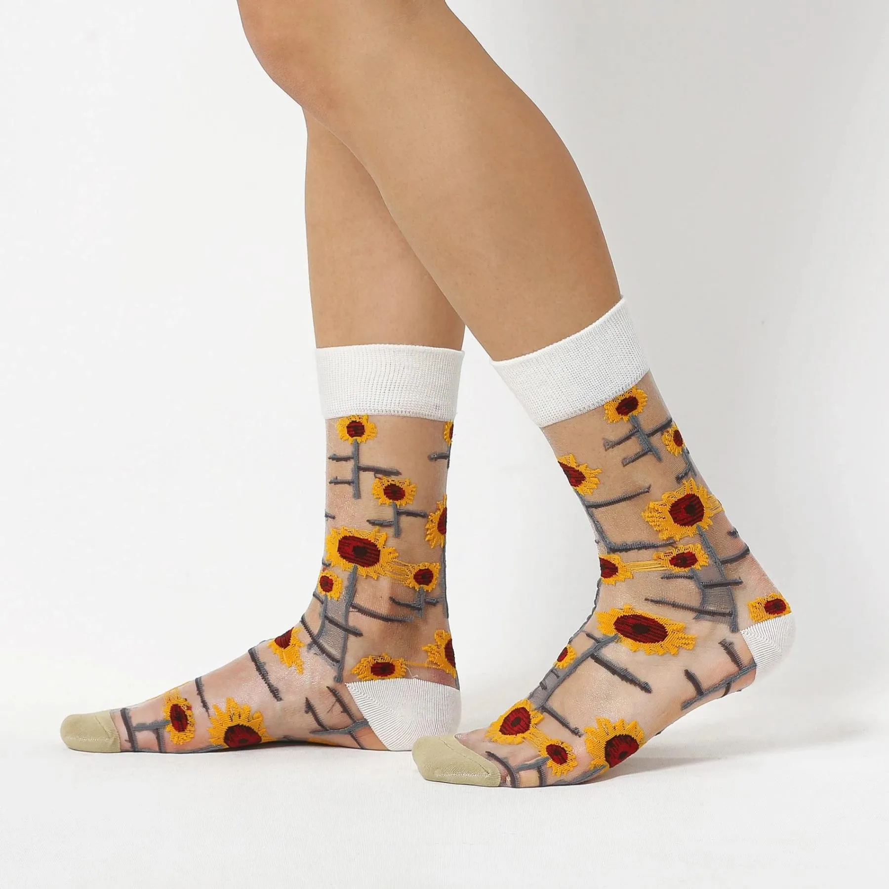 Sheer, Colourful, Sunflower Patterned Socks