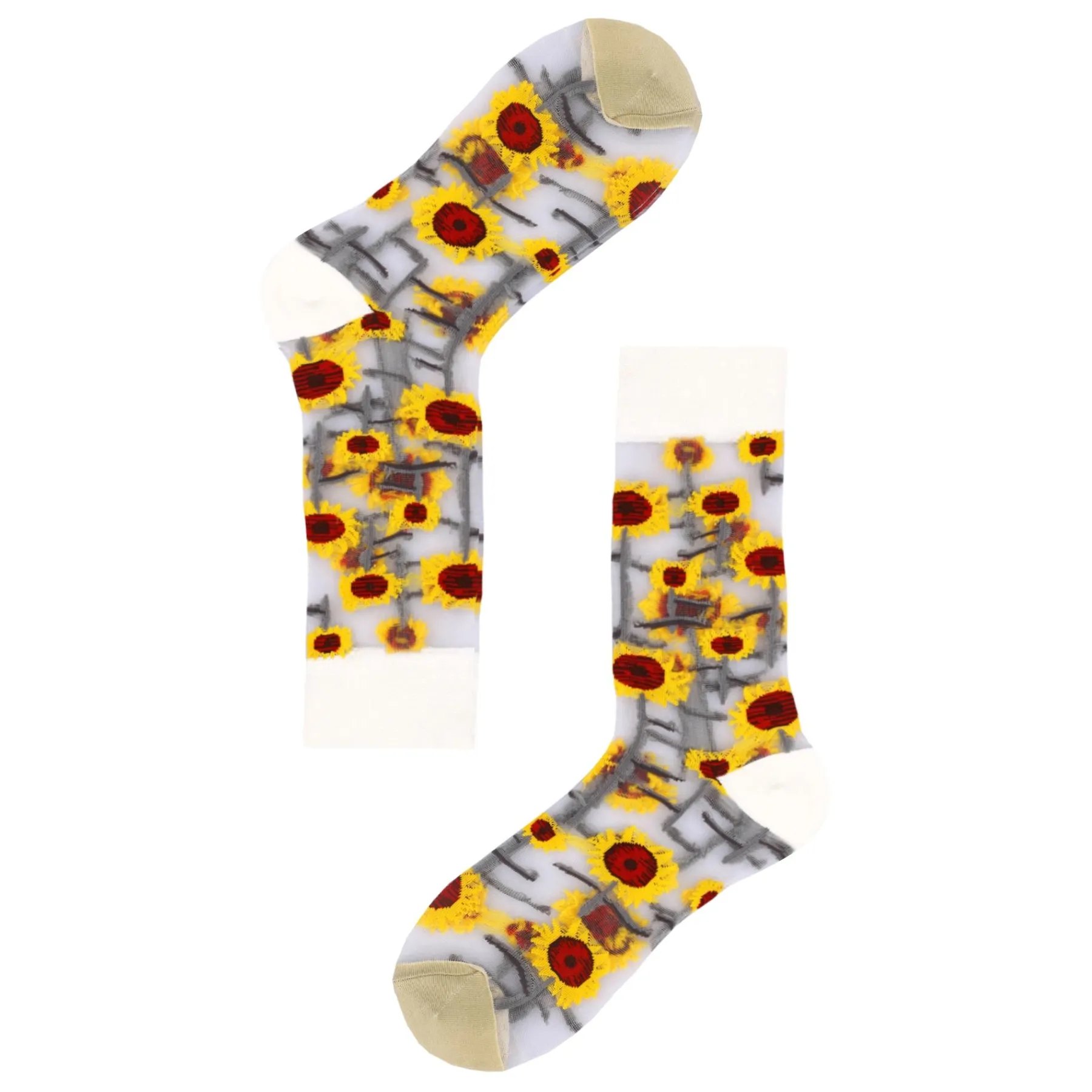 Sheer, Colourful, Sunflower Patterned Socks