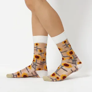 Sheer, Colourful, Sunflower Patterned Socks