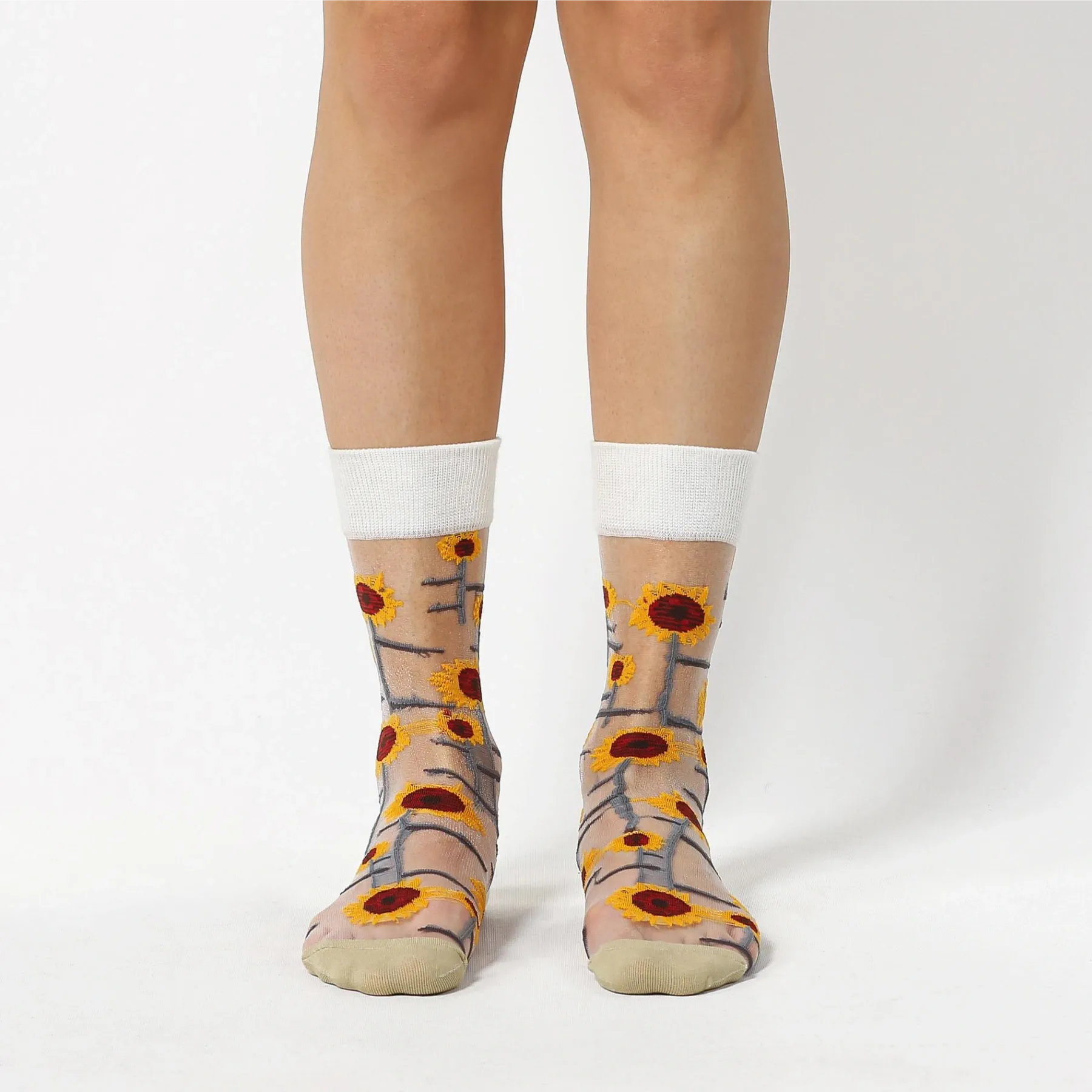 Sheer, Colourful, Sunflower Patterned Socks