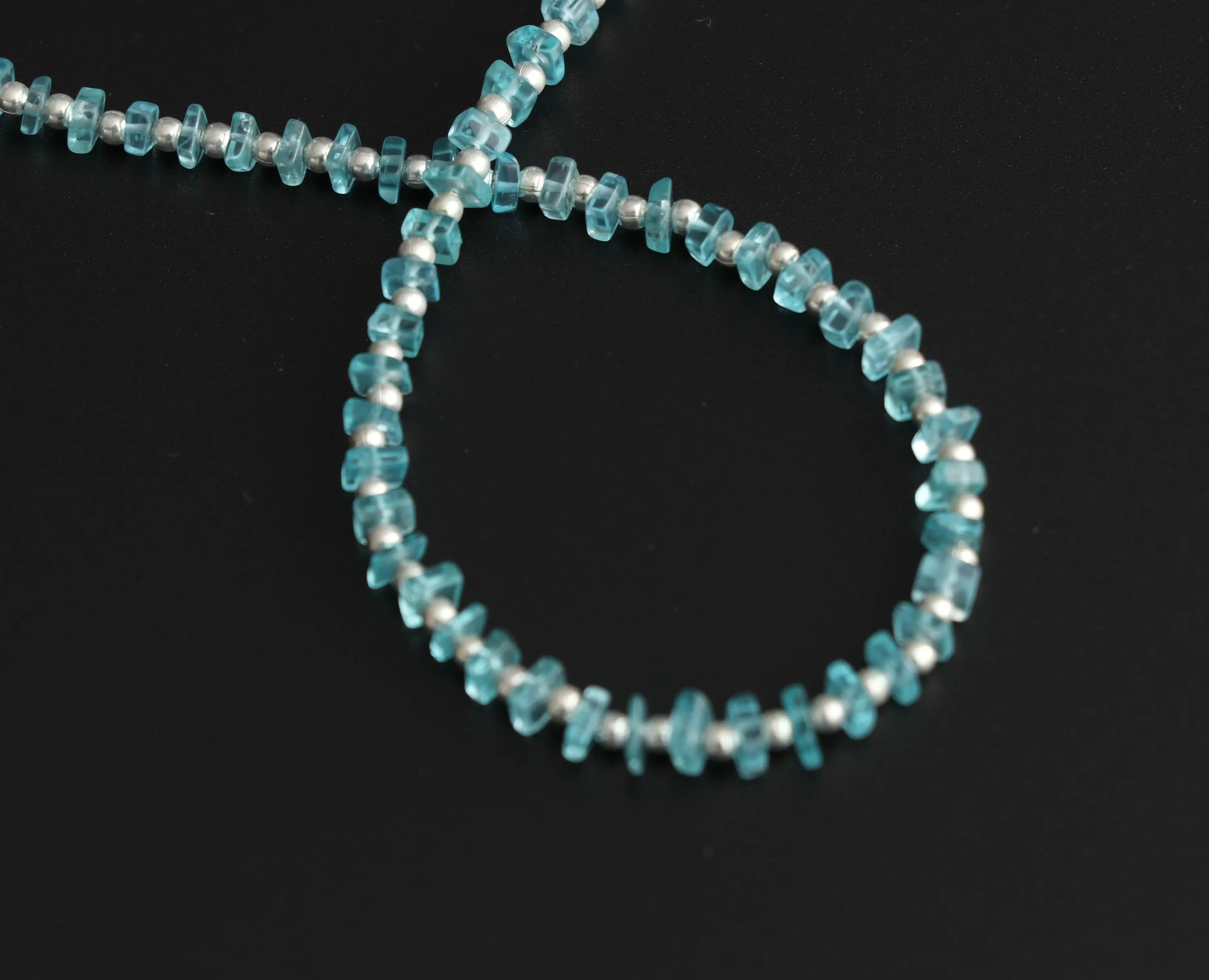 Sky Apatite Smooth Square Flats Beads With Metal Balls - 2x3 mm to 2x4 mm - Apatite Jewelry Making Beads, 8 Inch Full Strand, Price Per Strand