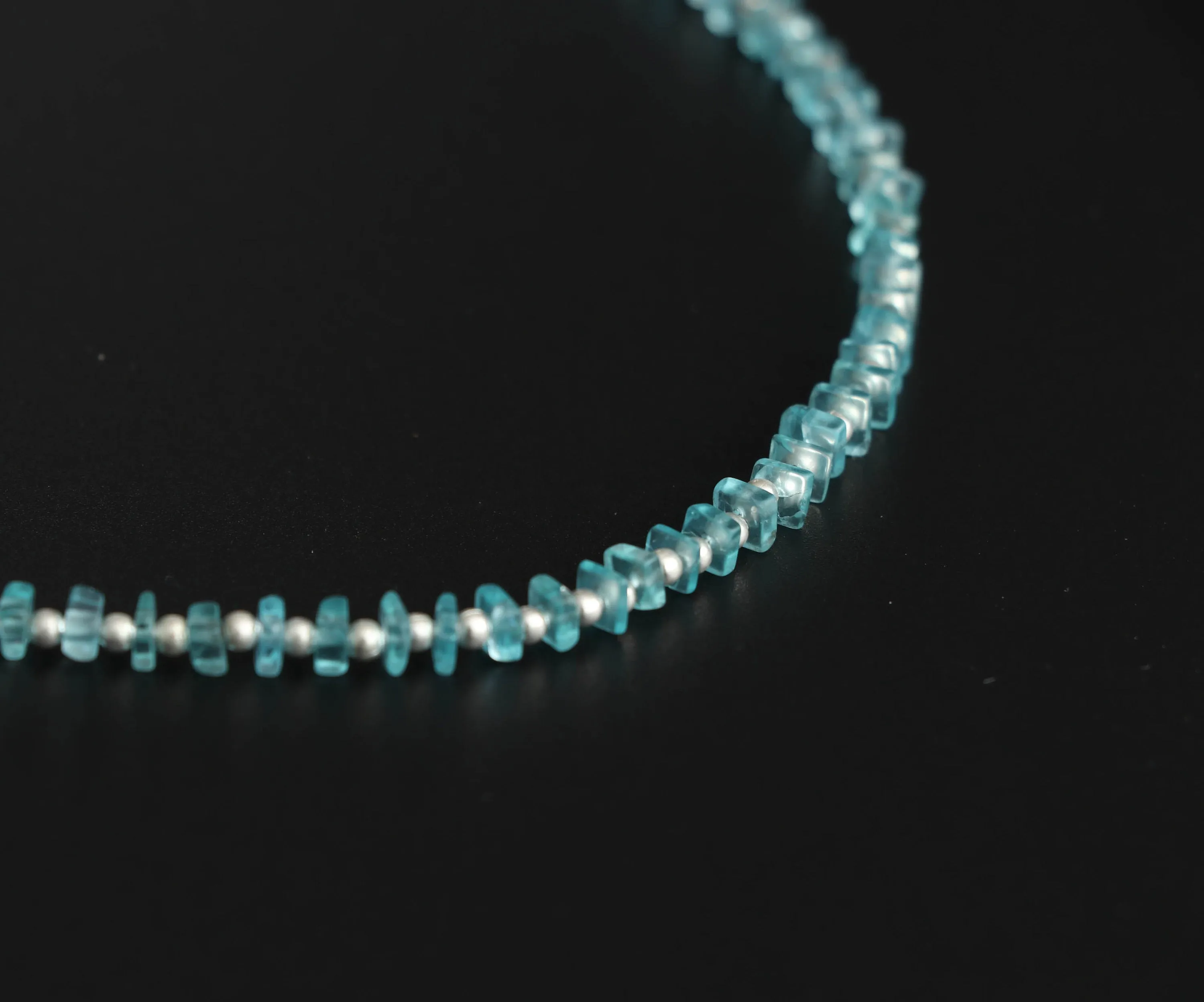 Sky Apatite Smooth Square Flats Beads With Metal Balls - 2x3 mm to 2x4 mm - Apatite Jewelry Making Beads, 8 Inch Full Strand, Price Per Strand