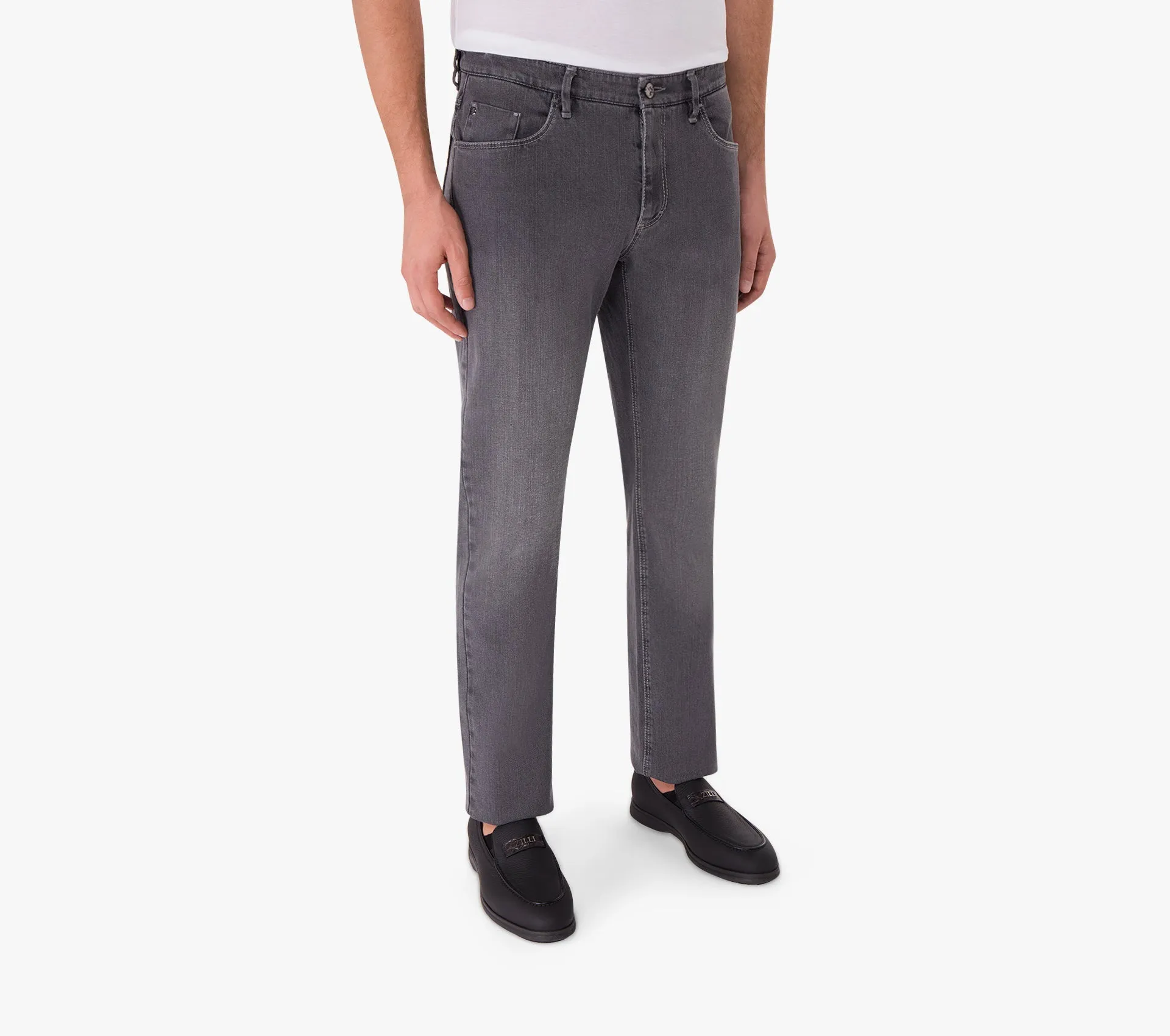 Slim Fit Cotton Jeans with Calf Suede Patch