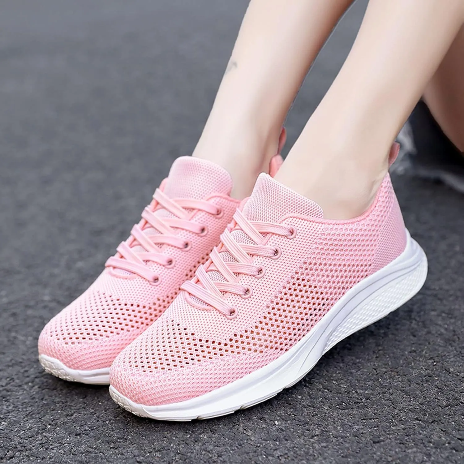 Sneakers for Women Casual Mesh Breathable Lace Up Walking Non Slip Work Shoes Women Athletic Women's Casual Shoes Casual Sneakers Black Tennis Shoe Trainers Shoe