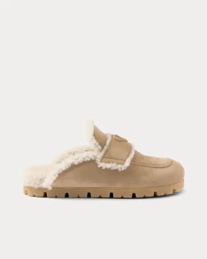 Suede & Shearling Ecru Slippers